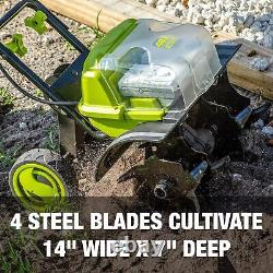 24V Cordless Garden Tiller/Cultivator Kit 500W Motor 4 Steel Blades Outdoor New