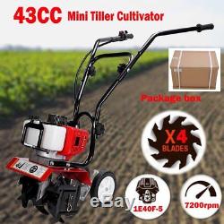 43CC Mini Tiller Cultivator Garden Yard Tilling Soil Gas Powered 2 Stroke Tool