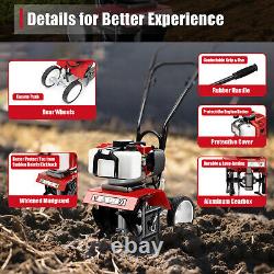 52cc Gas Power Garden Farmyard Tiller Cultivator 6500 rpm Tilling Tool 2-Stroke