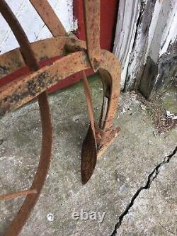 Antique 1 Tine Prong Cultivator Garden Planter Plow With 24in Iron Wheel
