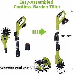 VILOBOS Electric Garden Tiller/Cultivator Cordless Yard Gardening Tool 2.0Ah 6