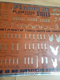 Vintage 1920's PLANET JR Tin Sign ADVERTISING Garden Cultivator Steels