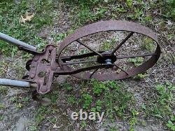 Vintage Antique Planet Jr. Garden Cultivator Single Wheel, Wooden Handles