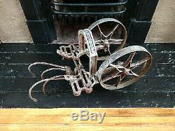 Vintage Planet Jr Double Wheel Cultivator Plow with 4 tine cultivator