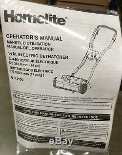 Homelite Electric Dethatcher Outdoor Cultivateur Enlèvement Des Débris 14 In. 10 Amp